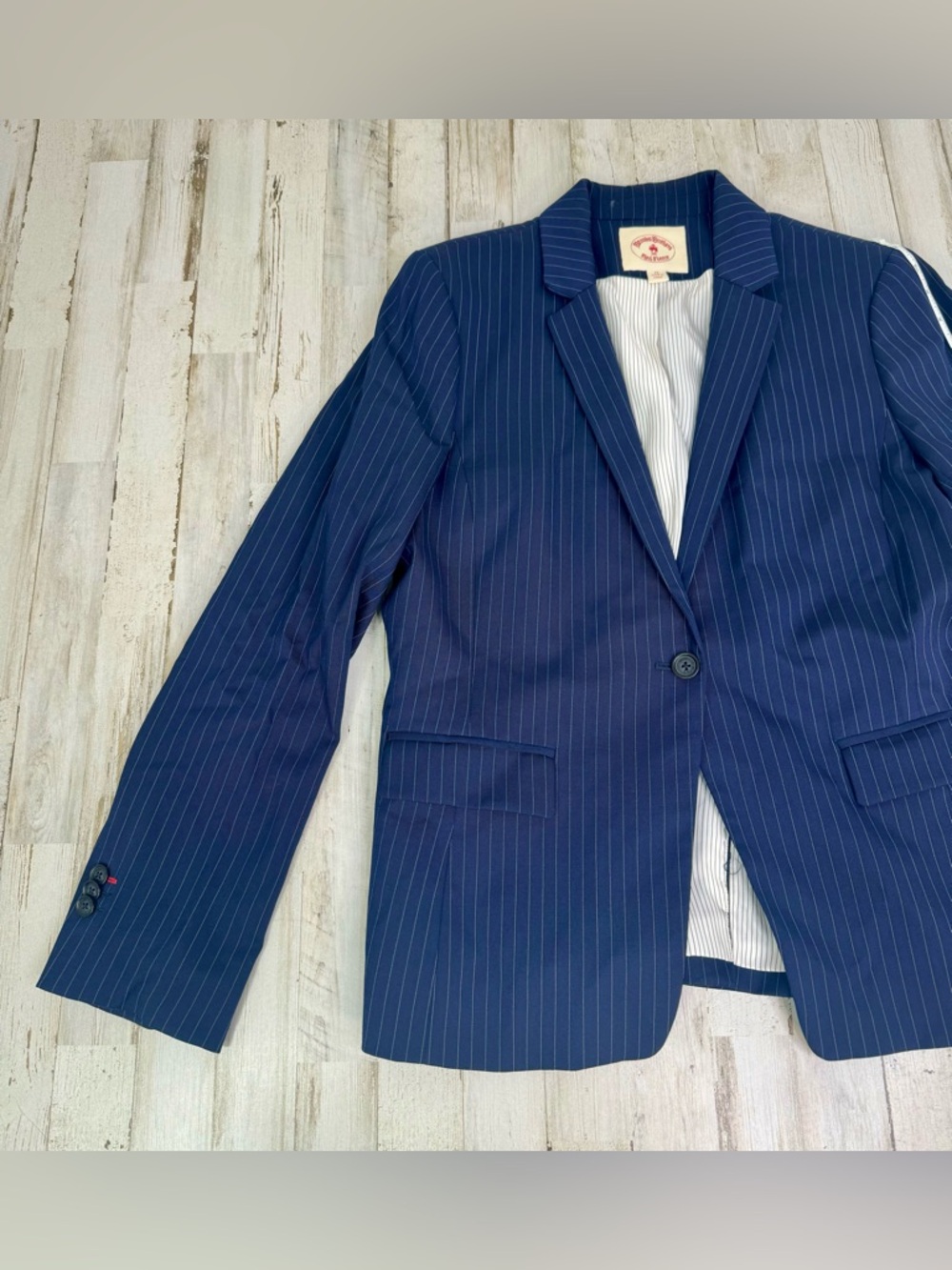 Brooks Brothers Red Fleece Women Blazer Jacket Blue Pinstripe Size 12 - Picture 3 of 12